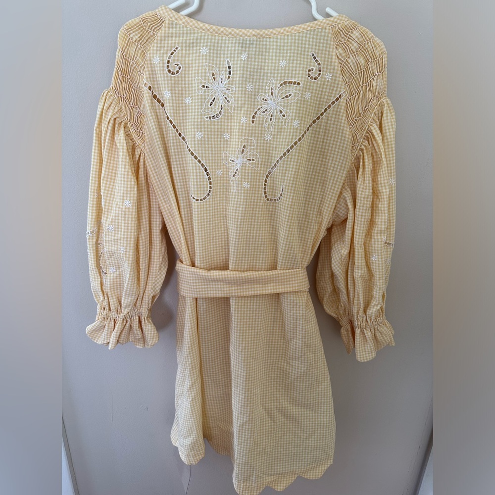 NWT! Innika Choo Yellow Gingham Cutwork Mini Smock dress - Picture 9 of 12